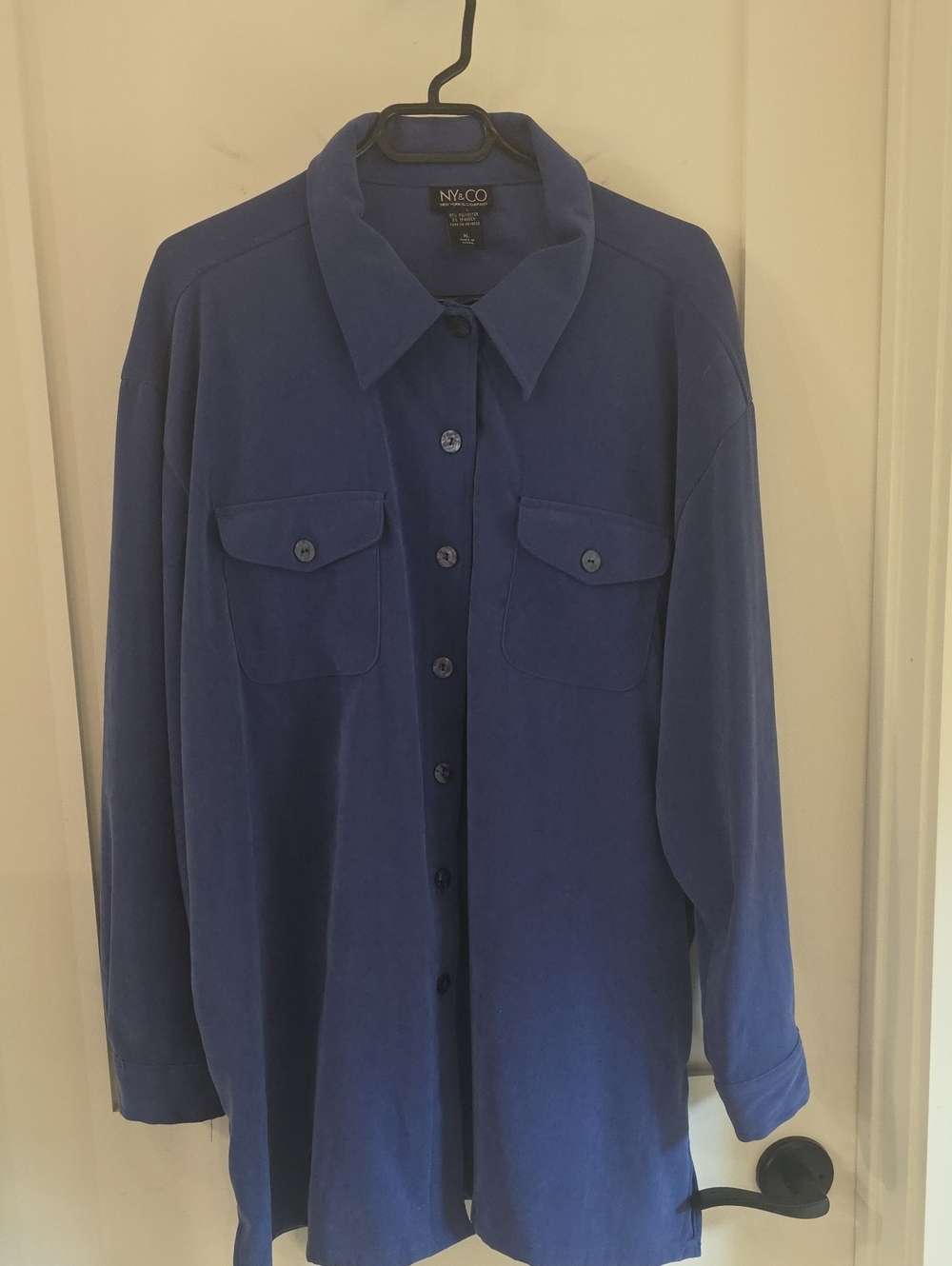New York & Company Women's Blue Button-Up Shirt Jacket